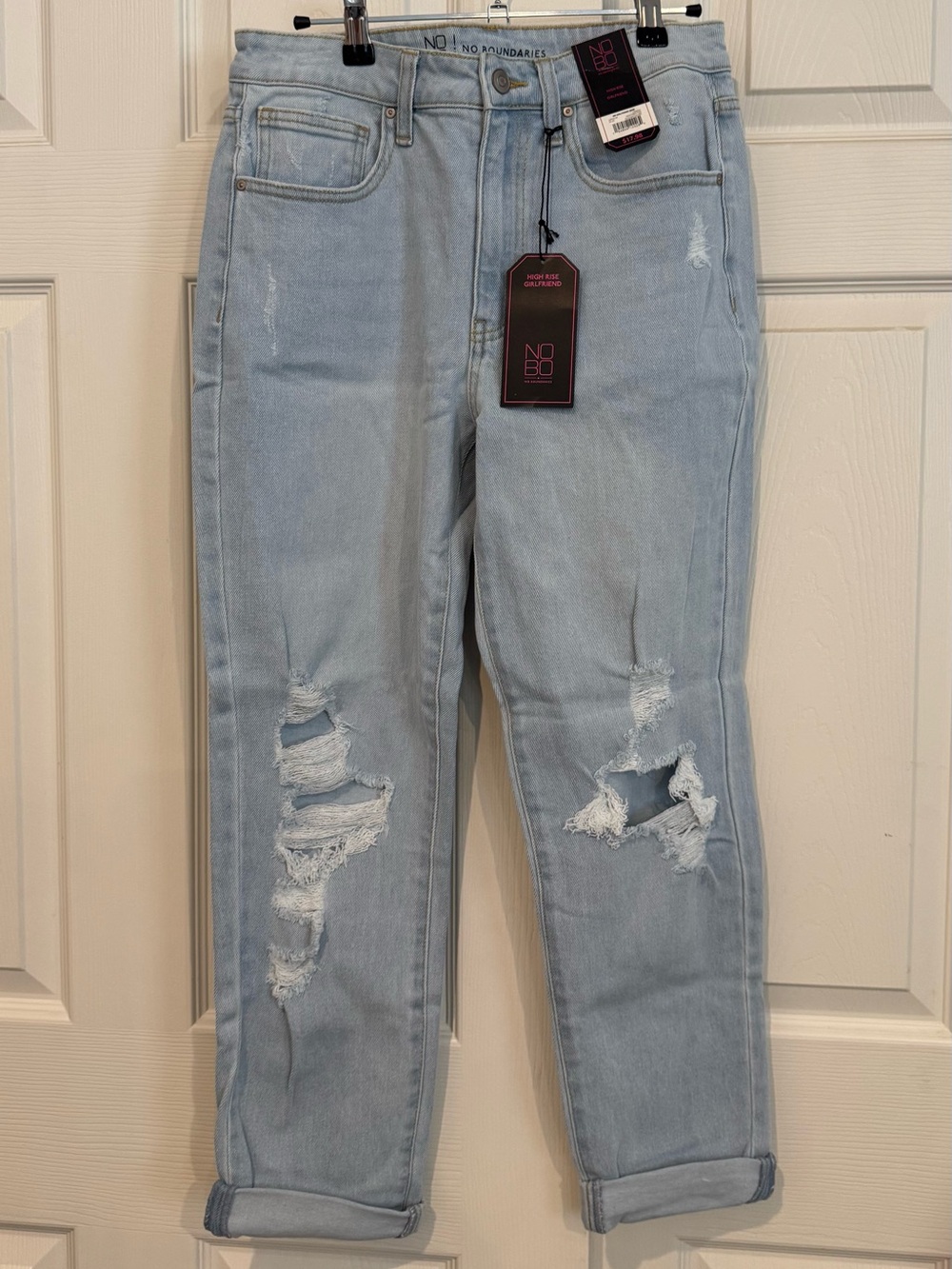 NOBO Light Wash Distressed Boyfriend Jeans - Light Blue